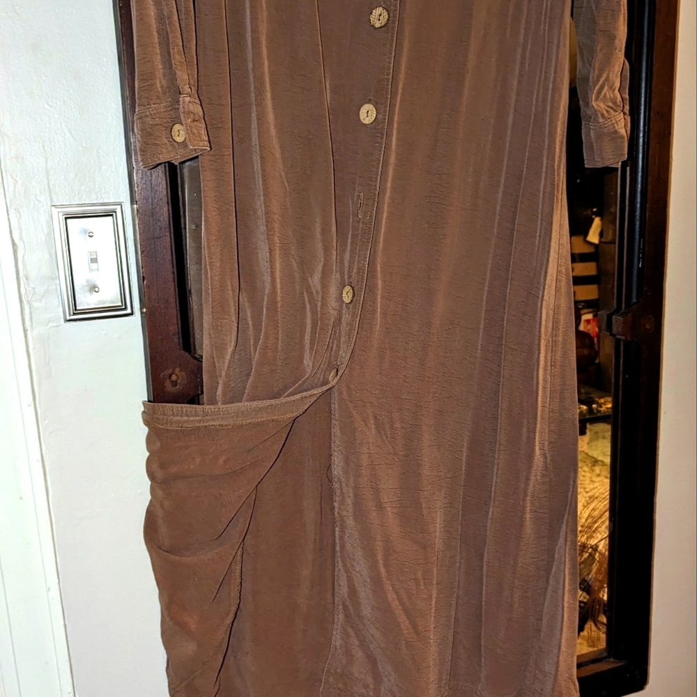 Women Earth Song vintage dress brown button down